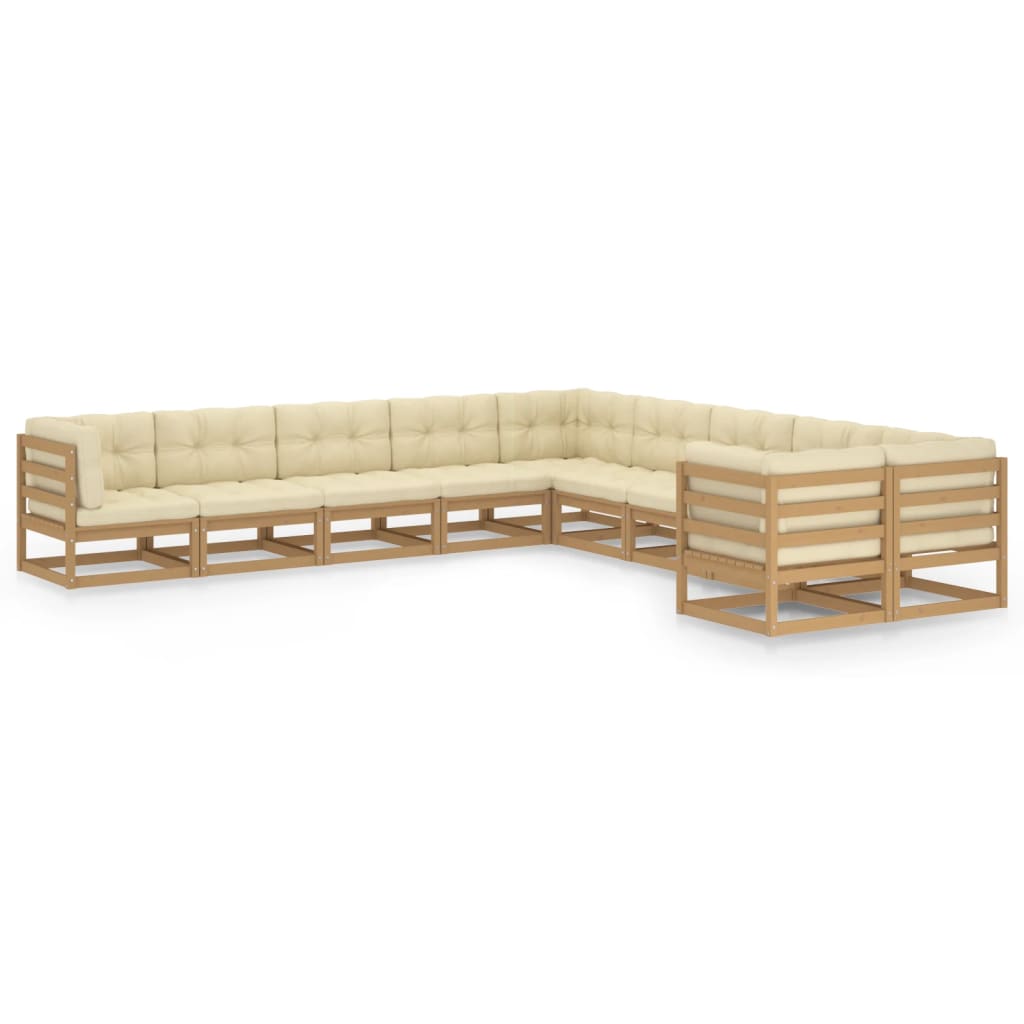 10-tlg. Garten-Lounge-Set Kissen Honigbraun Kiefer Massivholz